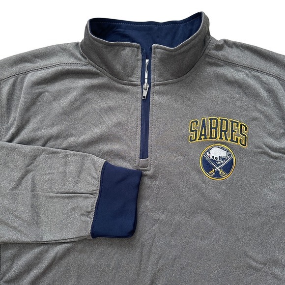 NHL Buffalo Sabres Pullover 1/4 Zip Long Sleeve‎ Gray Hockey Top Mens Large - Picture 1 of 10